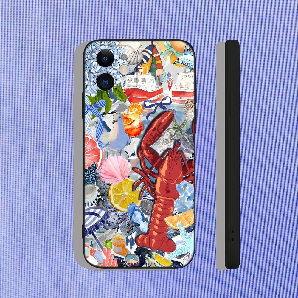

Lobster On Stripes Ocean For iPhone 17,16,15,14,13,12,11,X,XR,Air,Pro,Max,Plus Dustproof Soft Case iPhone16se4
