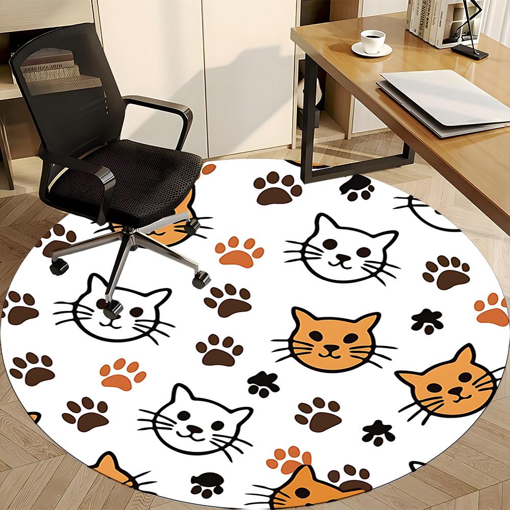 1pc Cat Paw Prints Carpet for Office Non Slip, Round Carpet, Soft & Comfortable, Carpet for Office, Lightweight Round Floor Mat