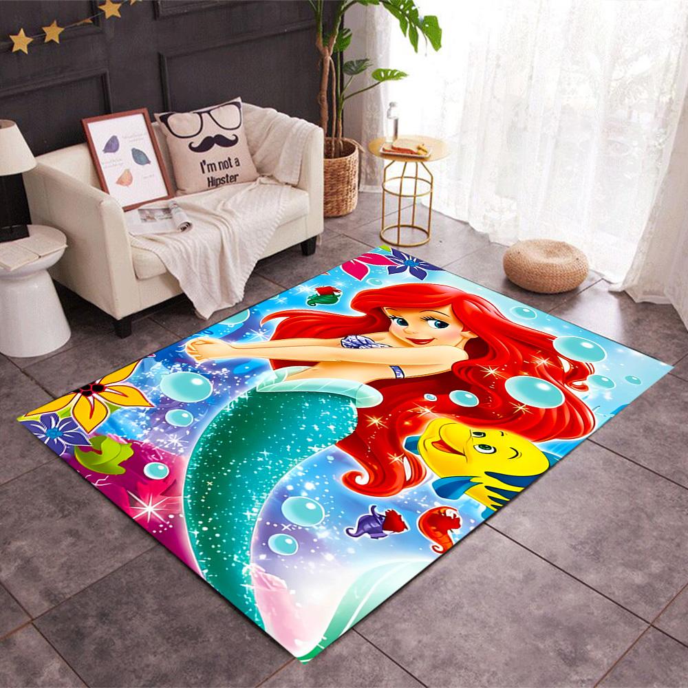 Underwater Mermaid Adventure Disney Cartoon Theme Anti-Slip Rug - Polyester, Home Decor, Suitable for Bedrooms, Living Rooms, Doorways, and Studios