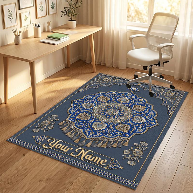 Elegant Floral Theme Soft Crystal Velvet Rug Custom Name & Text Print Non Slip Floor Rug for Bedroom Living Room