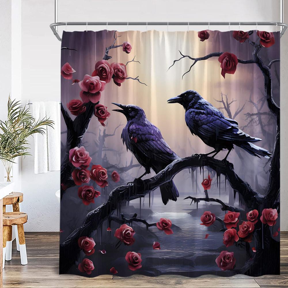 Tropical Leaf Parrots Shower Curtain Boho Vintage Floral Flower Hummingbird Plant Bathroom Decor Animal Print Modern Bath Curtai