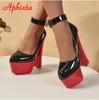 Fashion Aphixta Disco Dance 2cm Pearl Belt Buckle Round Pumps 5.5cm Platform Hot Sale Party 16cm High Chunky Heels Shoes Women