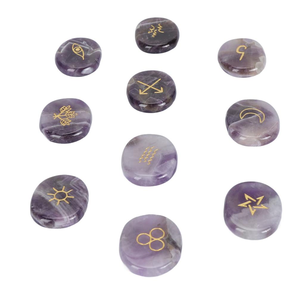 10pcs Rune Stones Set Multipurpose Polished Healing Witches Runes Set with Engraved Gypsy Symbol for Meditation