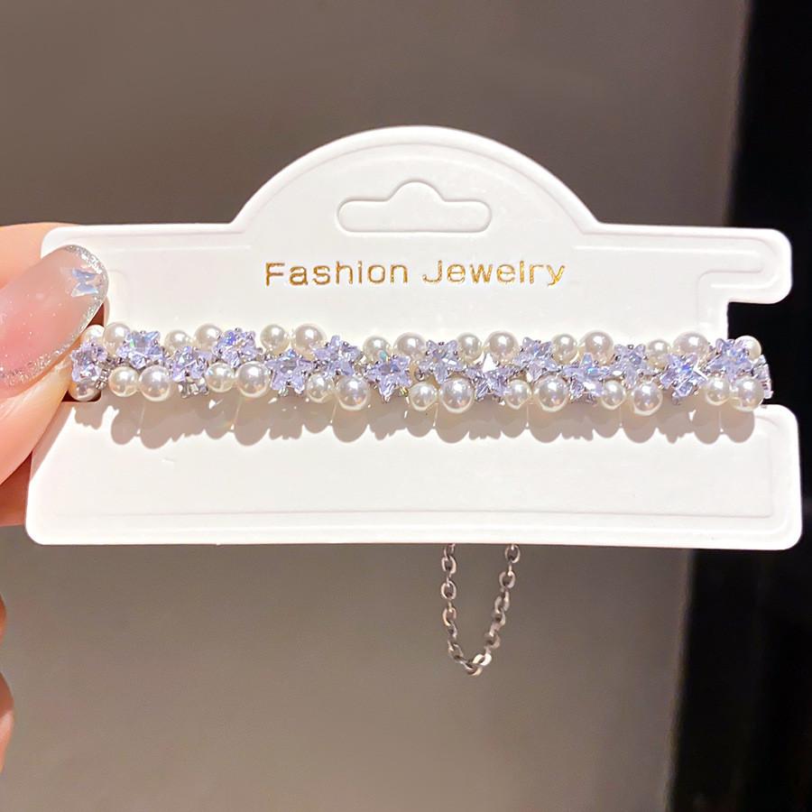 Star Pattern Elegant Pearl Charm Bracelet For Women Fine Jewelry Gift SilverWhite