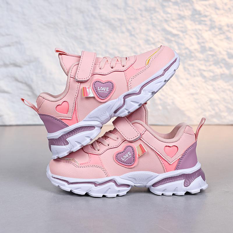 Girls' autumn and winter sports shoes, non slip leather surface, primary school students' spring outdoor shoes,