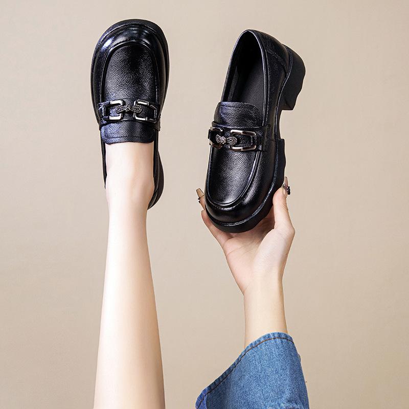 Popular thick-soled loafers, soft-soled shallow-mouth 2025 new comfortable rocking shoes, fashionable small leather shoes, work shoes