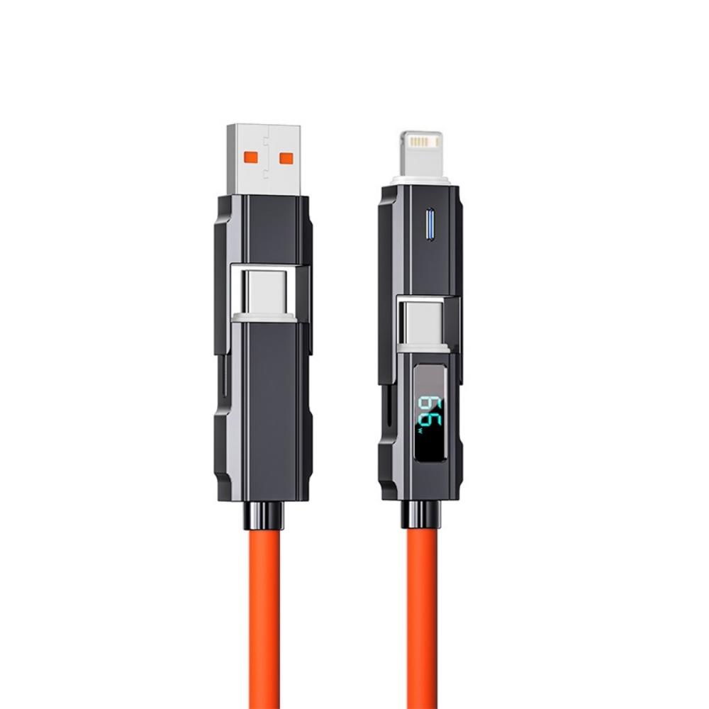 Smart LED Digital Display Cable 4-in-1 66W PD Quick Charge Real Time Power Monitoring Compatible iPhone Samsung Huawei Xiaomi