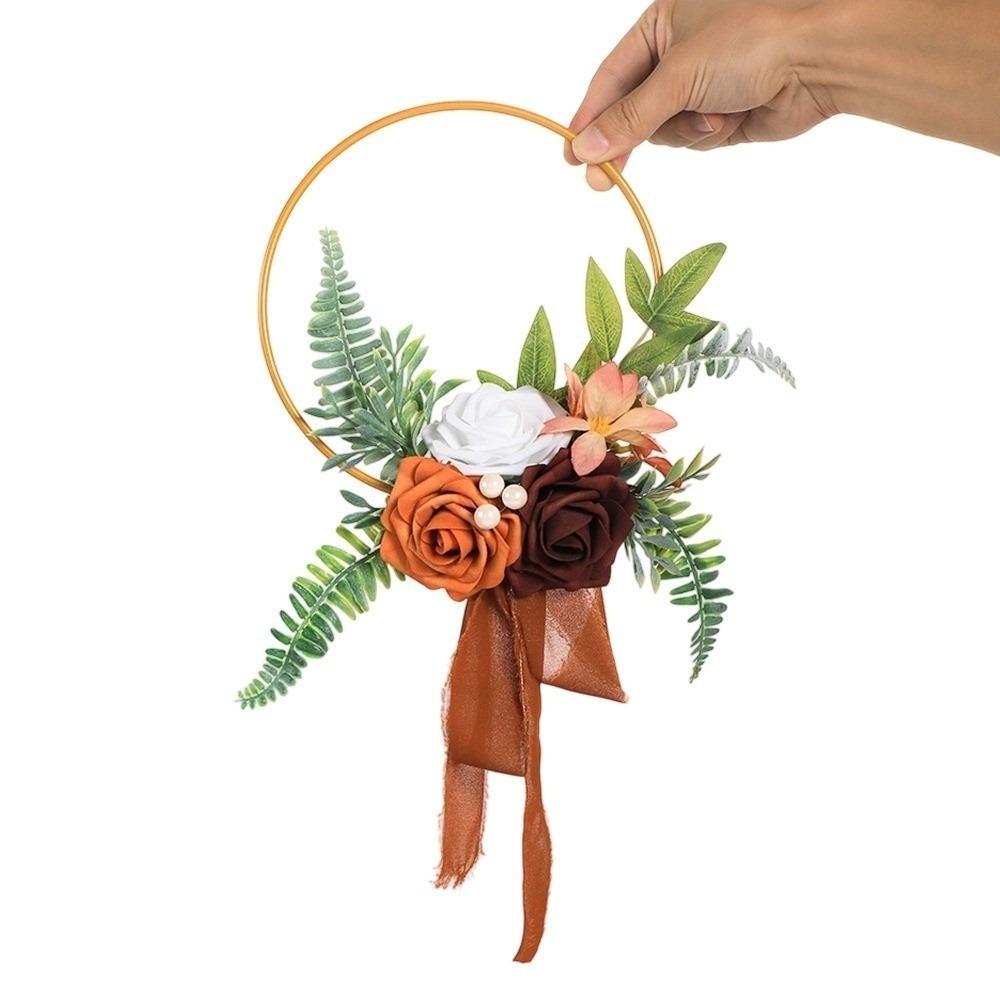 Metal Rose and Eucalyptus Wreaths Rose Flower Hoop Wreath  Front Door Wall Decor