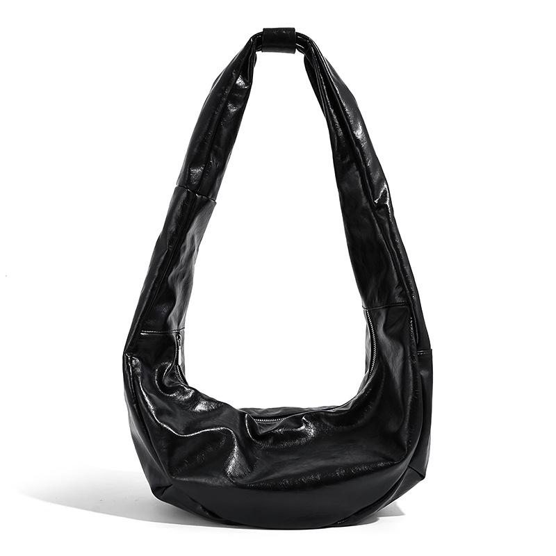 Korean Style Niche Oil Wax Leather Fashion Dumpling Bag 2025 New Retro Shoulder Bag Crossbody Soft Leather Large Capacity Bag