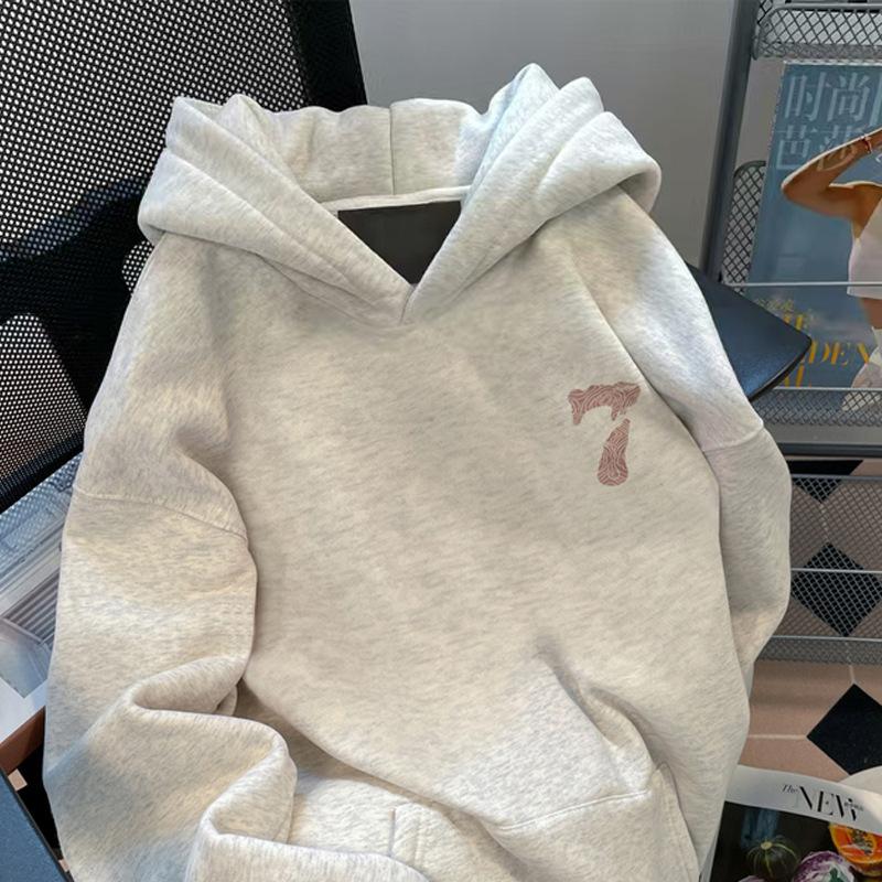 Sweater Men's Hooded Printed High Street Country Autumn and Winter Fleece Thickened Heavy Women's Casual Versatile Jacket ins