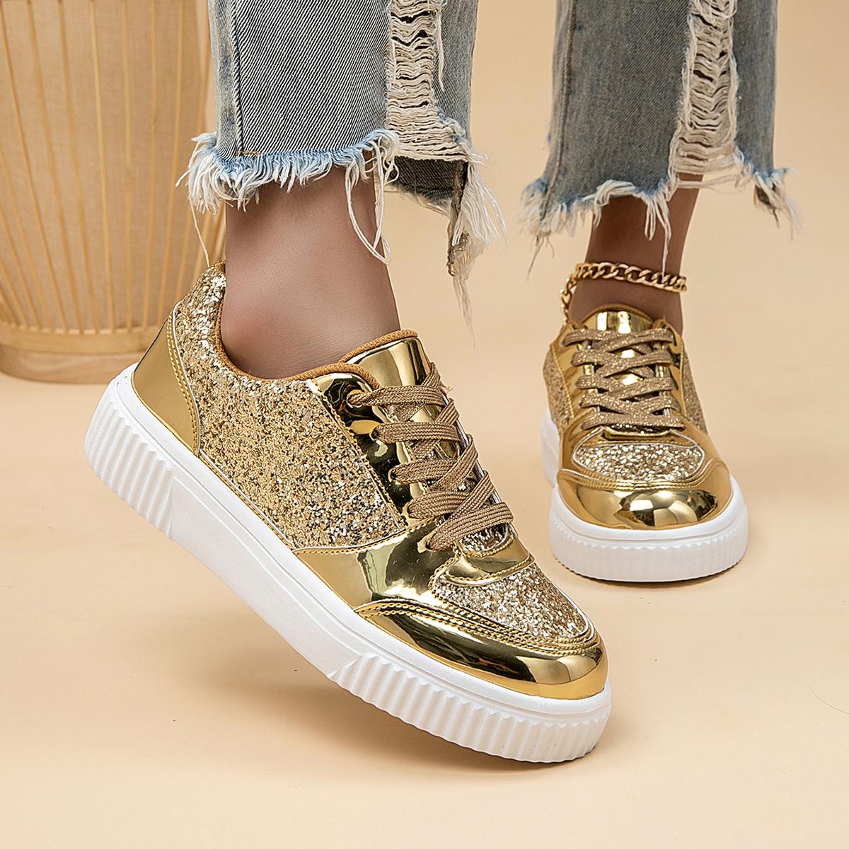 

Женские кроссовки повседневные туфли на платформе из ПУ кожи туфли для вечеринки женские легкие туфли для платья для женщины удобные для ходьбы 36 золотой