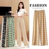 Women's High Waist Wide Leg Pants Straight Leg Commute Style Plaid Print Thin Spring Summer Drapey Floor Length Casual Trousers