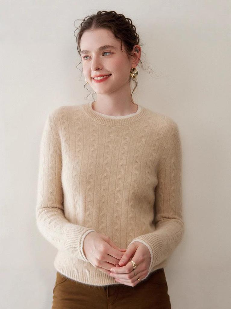 Women's Color-Block Faux Two-Piece Wool Sweater with Double Collar for Autumn/Winter