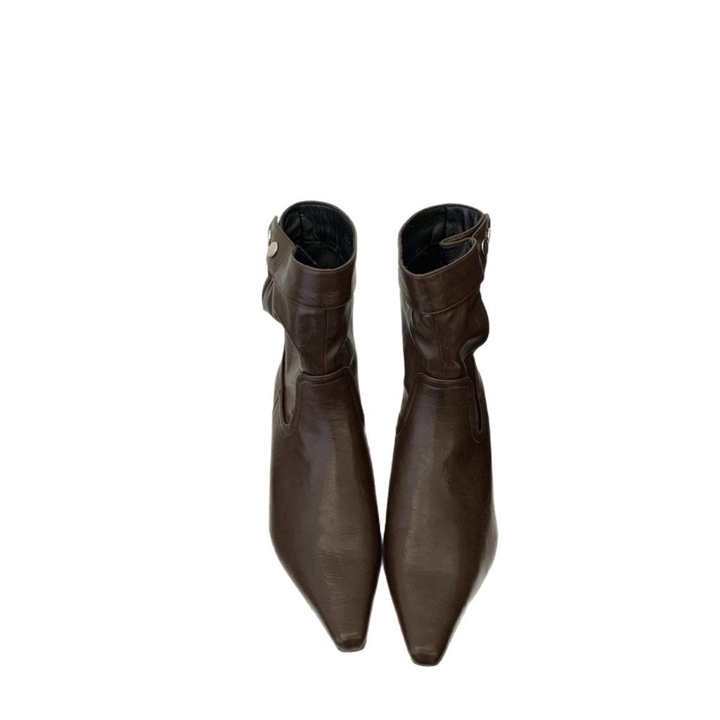 Light luxury niche retro 2025 autumn and winter new women's shoes women's boots foreign trade top leather boots simple western boots