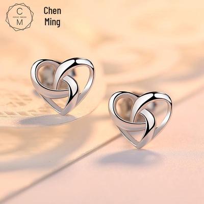 925 Sterling Silver Heart Intertwined Stud Earrings for Women - Japanese & Korean Student Fashion Trendsetter Jewelry