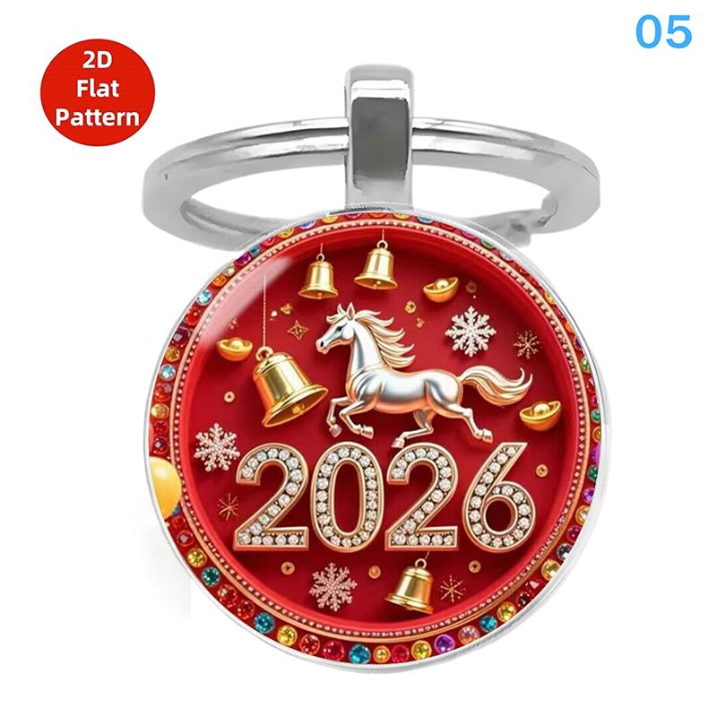 Vintage 2026 Year Of The Horse Design Dome Glass Alloy Pendant Keychain Backpack Hangings Decoration Gifts New Year