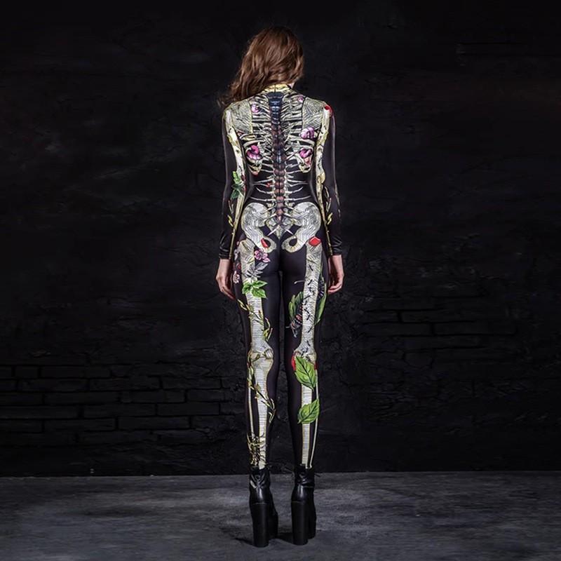 Halloween Costume Bodysuit Women Black Skeleton Design Full Body Suit Party Cosplay Stage Performance