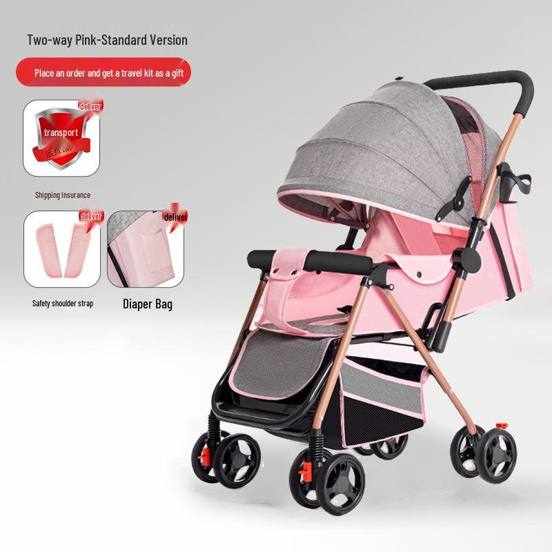 Lightweight Foldable Stroller: Sit or Lie Position, Four-Wheel Design, One-Key Fold for Kids and Babies.