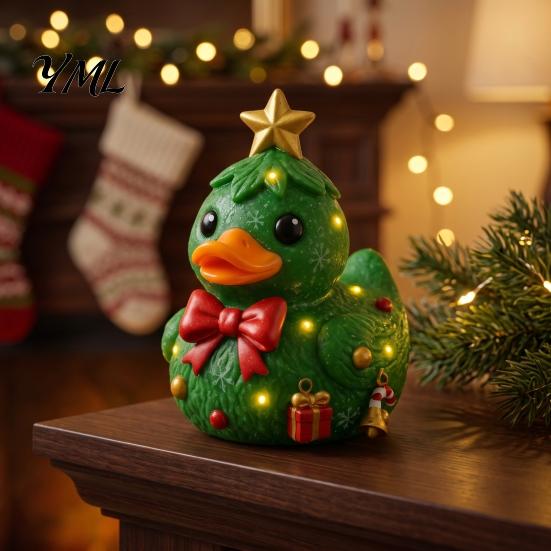 Resin Christmas Decorations Duck Figurine, Sculpture for Holiday Home Decor, Cute Decorative Figurines Desktop Ornaments with Festive Elements Indoor