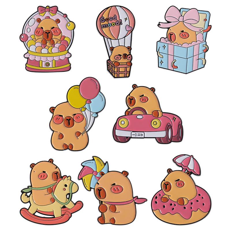 4-8PCS/SET Enamel Pins Custom Cute Capybara Oil Painting Brooches Lapel Badges Clothes Animal Jewelry Gift for Kids Friends