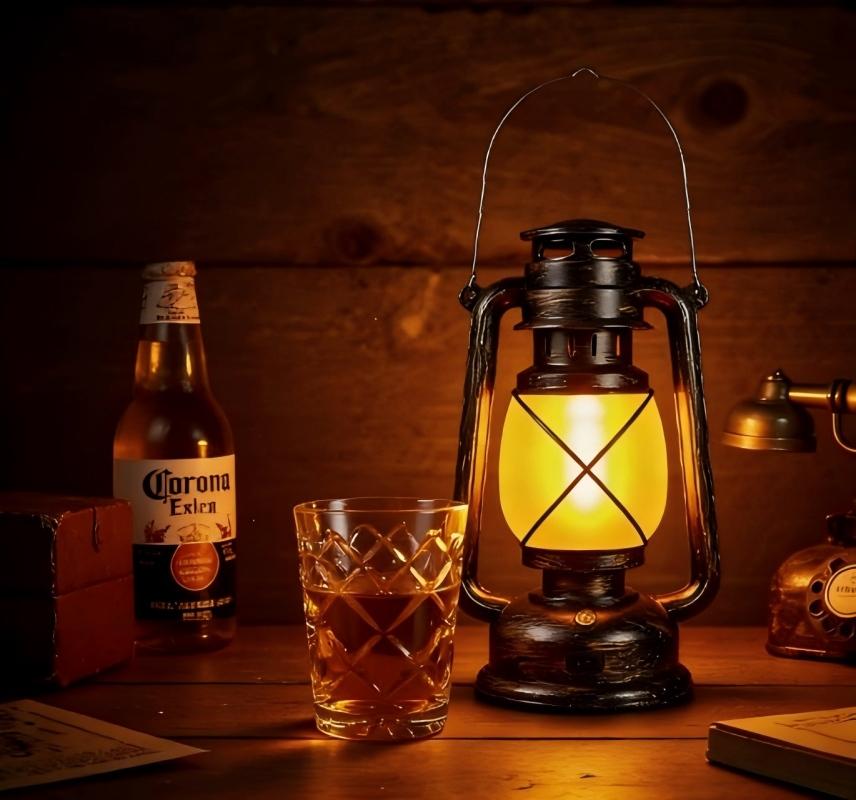 Vintage Lantern Portable Camping Light with Flame Effect USB-C Rechargeable 1200mAh Battery for Bar Restaurant Decoration
