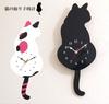 GoodsLand [Moving Tail] Cat Pendulum Clock, Stylish Wall Clock, Animal Cat Design, Wooden Clock, Cute, GD-HURIKOTK-BK
