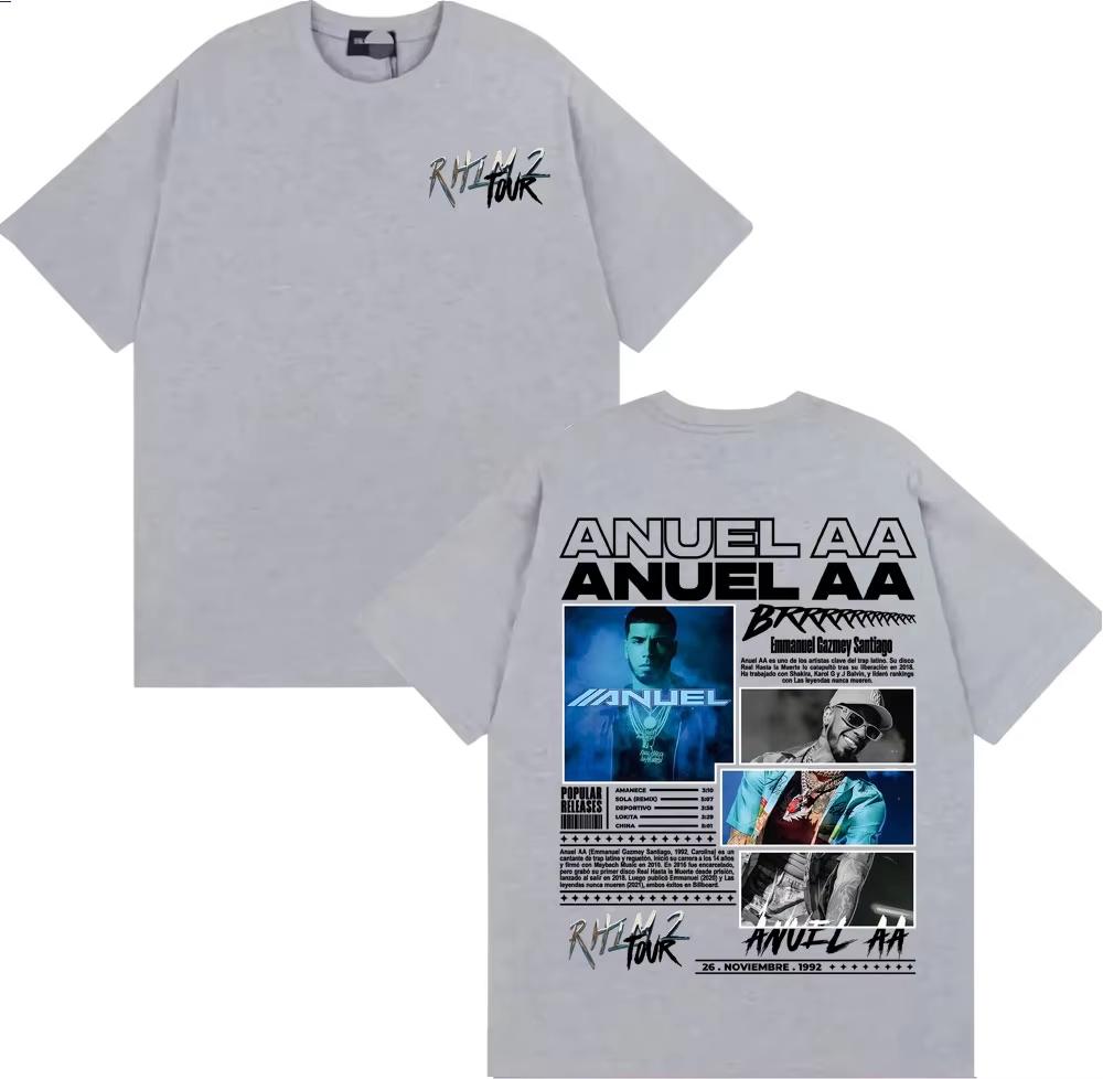 Rapper Anuel AA Rhlm 2 Album Tour Tshirts 2026 Spring Summer Men Fashion Hip Hop High Street ONeck Short Sleeve Top Unisex