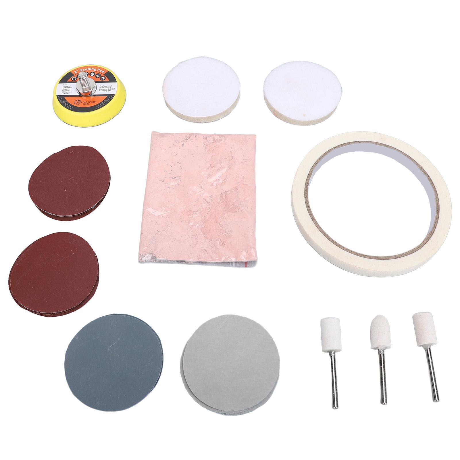 Kit de Polissage de Verre de Montre 20 Pièces Poudre à Lustrer Tampon en Feutre Roue et Ensemble de Papier de Verre Outils de Réparation