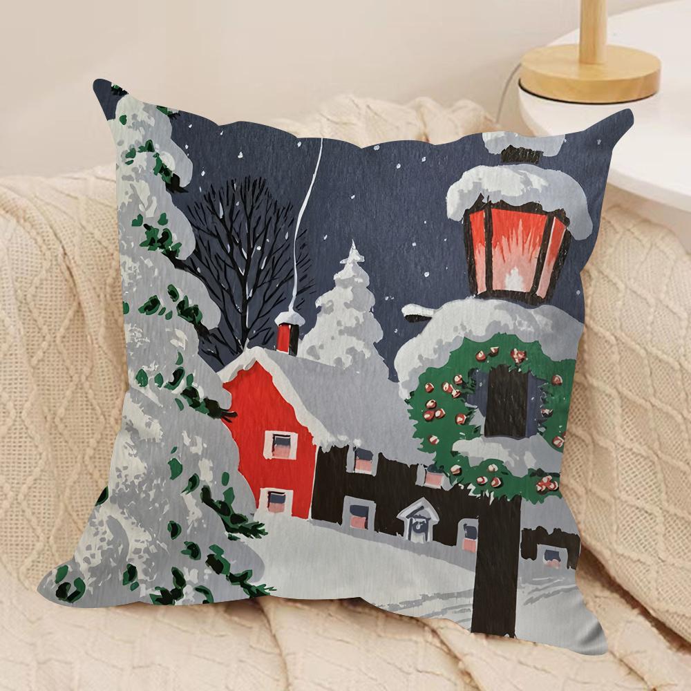 Snow Night Art Cushion Cover Silky Short Plush Invisible Zipper Dustproof Sofa Pillow Case For Home Decor