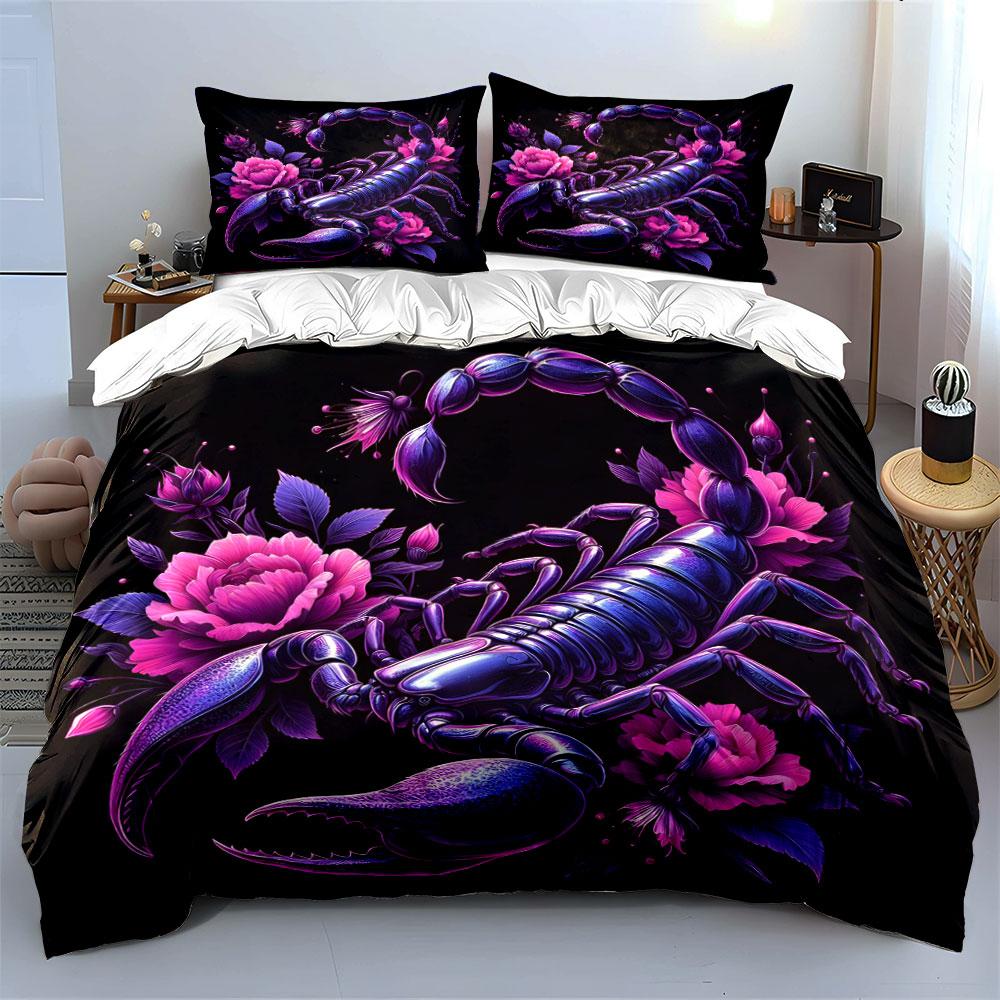 Vivid Scorpion Floral Trio Design Kid'S And Adults' Bedroom Decor, Exquisite Three-Piece Bedding Set Gift