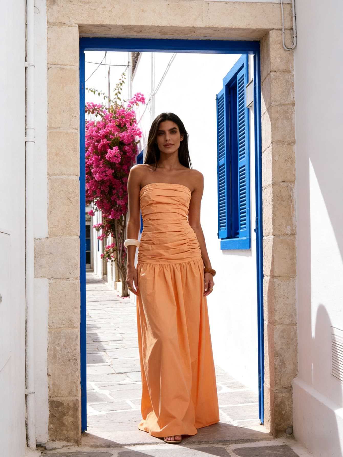 Orange tube top long dress women s summer new holiday style waist thin temperament dress fashion XS оранжевый