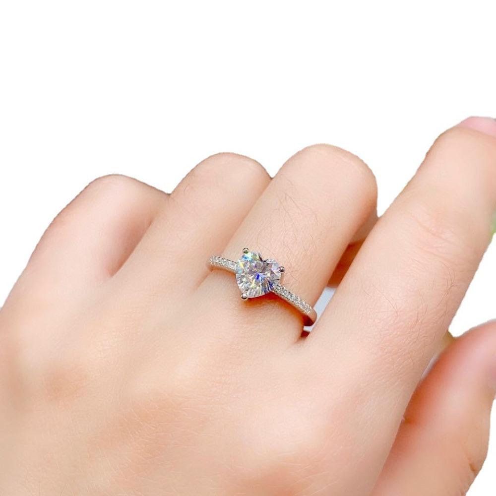 Heart Shaped Moissanite Open Ring D Color Platinum Plated High Carbon Diamond Ring for Women
