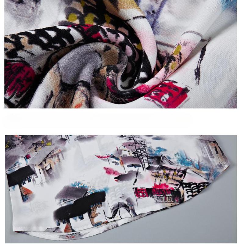 Temperament Ink Printed Short Sleeve Women Casual Shirts Summer Tops Elegant Slim Fit Loose Blouses Women Turn Down Collar Office Lady Shirt New 26528
