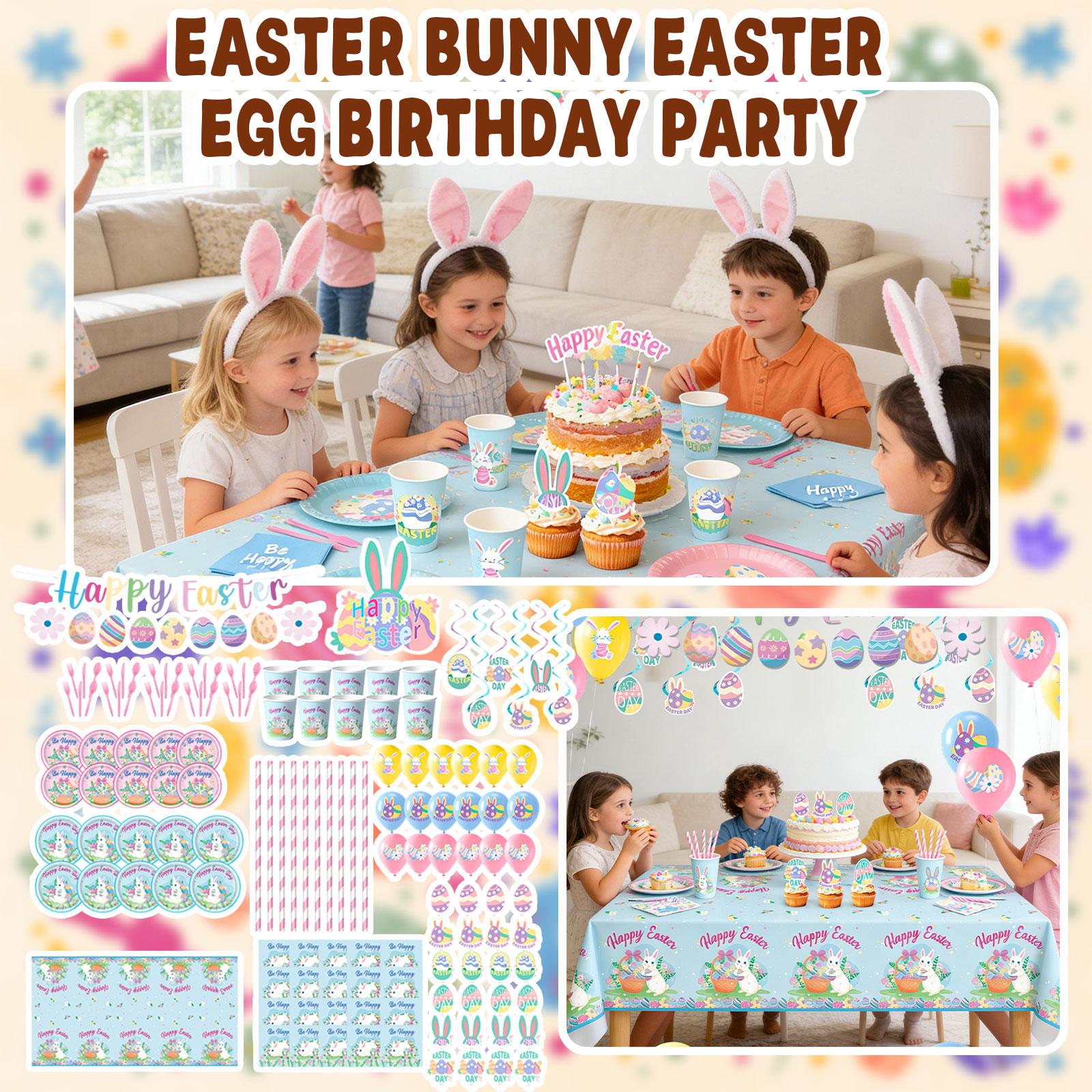 

140 PCS Easter Party Decorations, HAPPY EASTER Decoration Easter Party Decorations Set Egg Bunny Banner Cake Toppers Easter Party Supplies One Size синій
