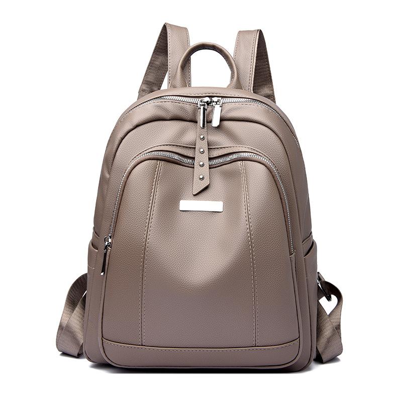 Retro Soft Leather Casual Backpack, Large Capacity, Solid Color, Simple Commuting Backpack, Trendy and Versatile, High School Student Backpack