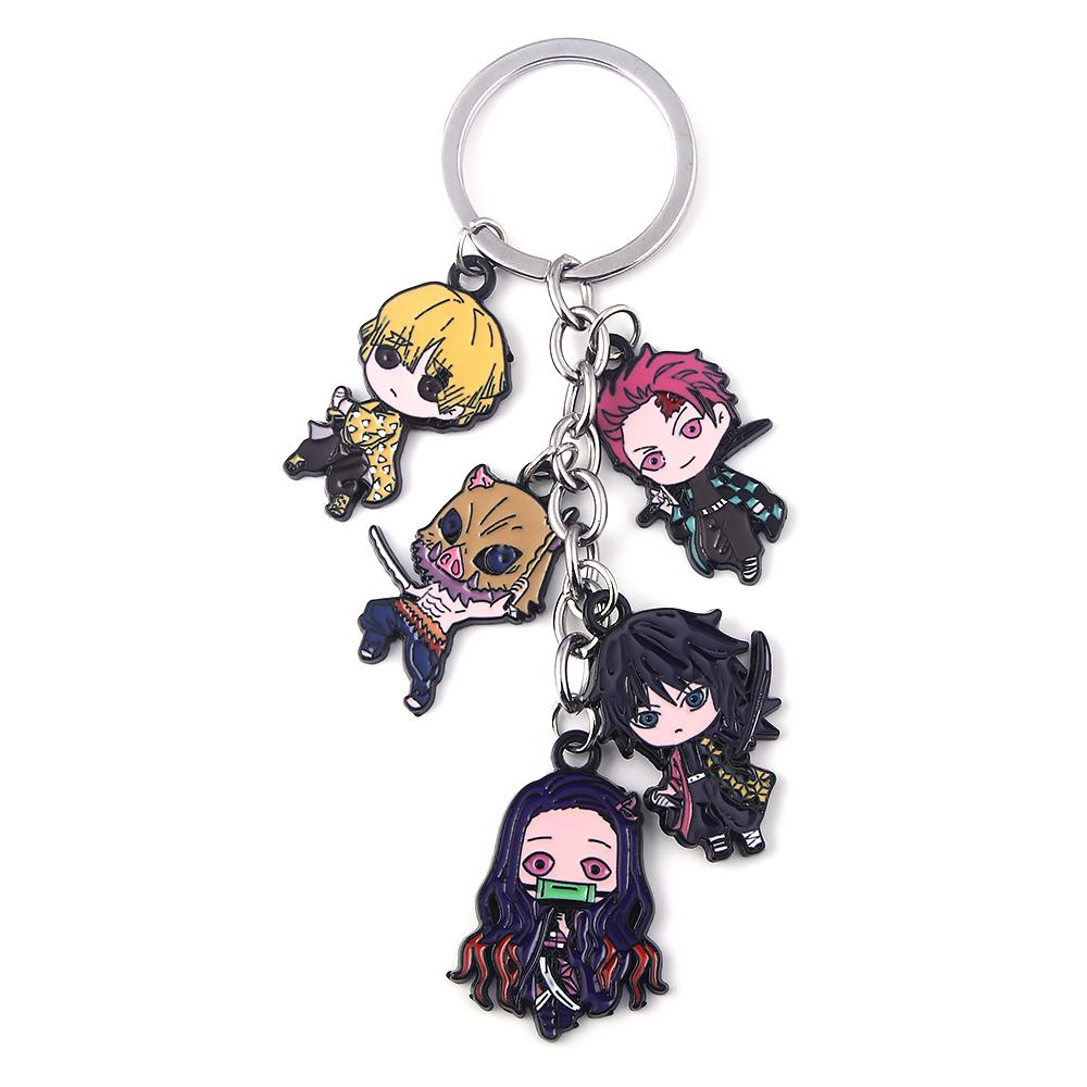 Anime Demon Slayer Metal Keychain Kimetsu No Yaiba Tanjirou Nezuko Agatsuma Zenitsu Figure Pendant Keyring Cosplay Jewelry