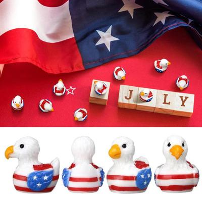 Patriotic Eagle Duck Figurine Mini Resin Ducks with 250th Anniversary Patterns Tiny Animal Sculptures for Independence Day Home Office Desk Bathroom