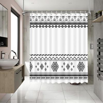 Cortina de ducha geométrica simple 180x 180cm a rayas blancas y negras cortina de ducha decorativa para baño