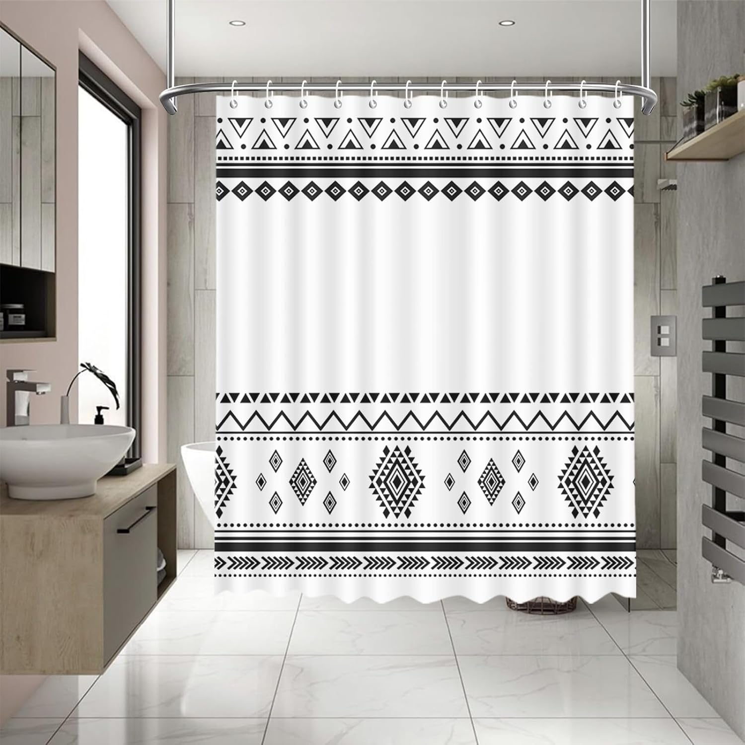 Baifenbai Home Furnishing Black/White Simple Geometric Shower Curtain 180X 180Cm And Striped Bathroom Decorative Shower Curtain