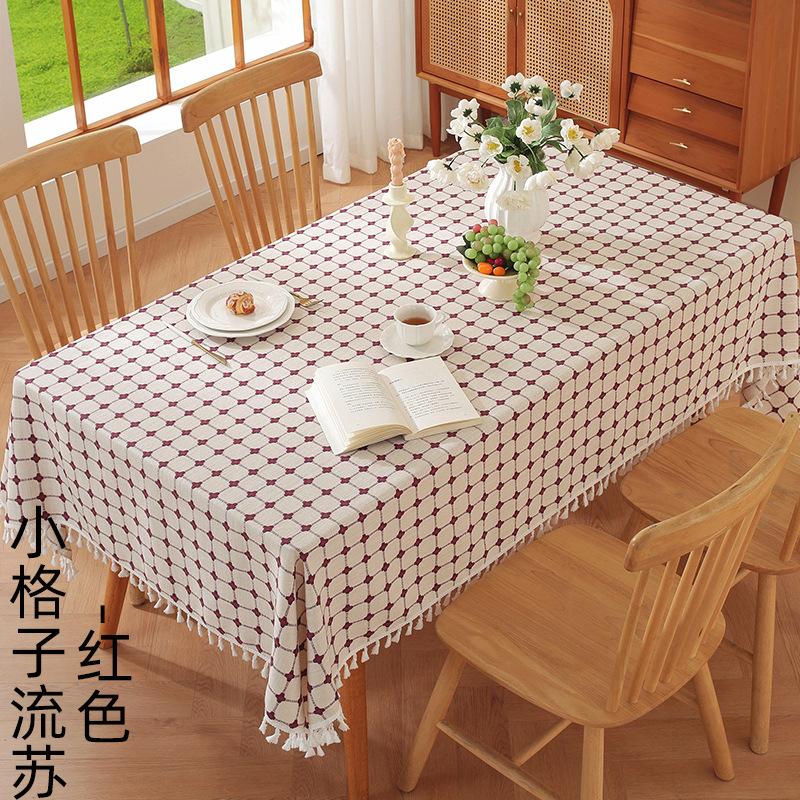 Simple Literary And Artistic Embroidery Plaid Tablecloth Cotton And Linen Fabric Small Fresh Coffee Table Rectangular Dining Table Mat