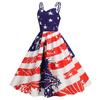 Women's Sexy Spaghetti-Strap Retro Dress With American Flag Print For Summer