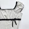 2026 French Retro Black & White Polka Dot Puff Sleeve Square Neck Top