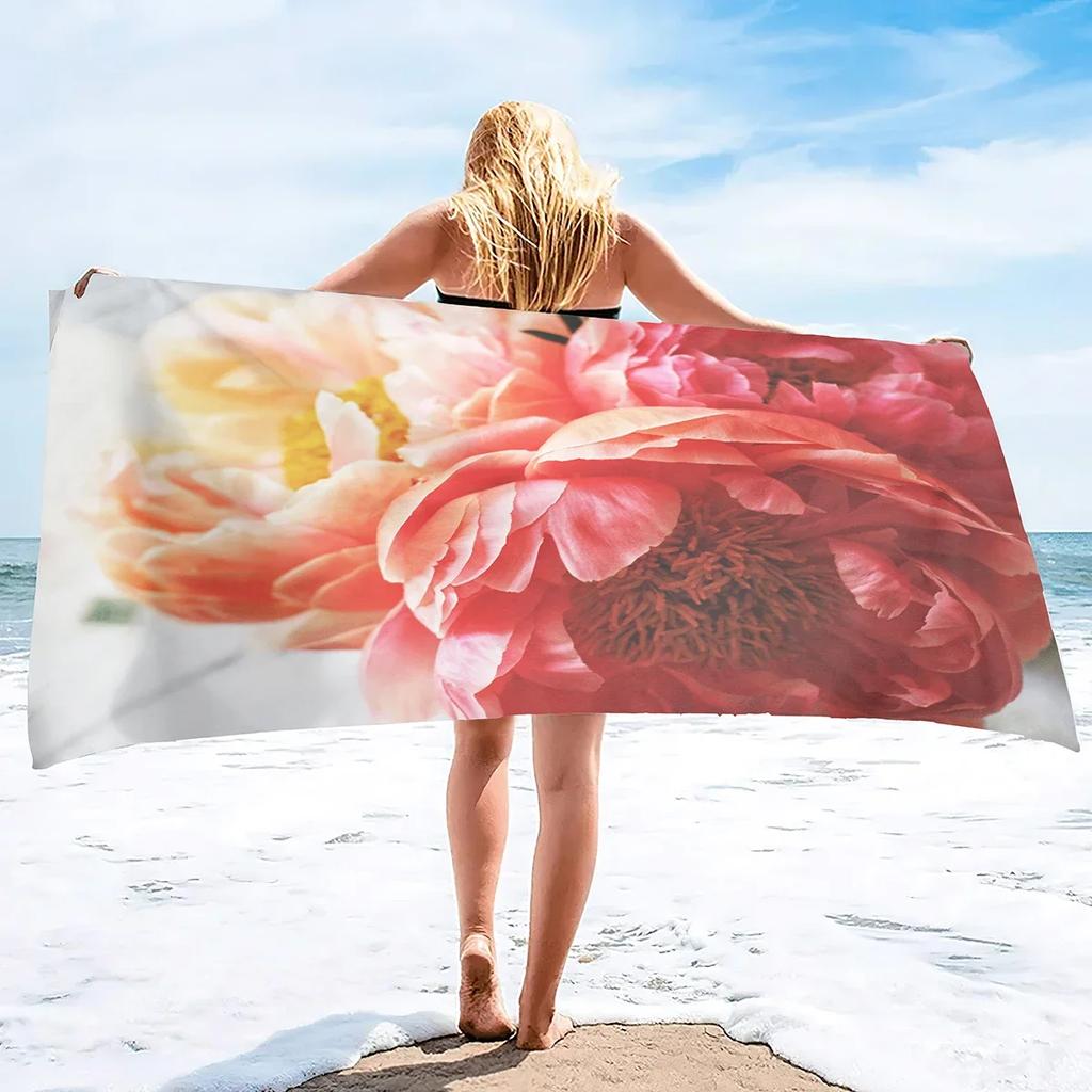 Microfiber Pink Flowers Beach Towel Blanket,Sandproof Quick-dry Swimming Floral Flowers Bath Pool Towel for Travel Camping Yoga