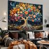 Dreamy Starry Life Tree Art Tapestry Wall Decor Floral Moon Pattern Bedroom Living Room Cloth Cozy Atmosphere Decoration