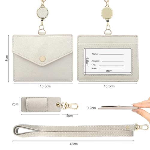 boshiho Name Tag Case, Neck Hanging, Stylish, Horizontal, Double-Sided, Reel, Pen Holder, Neck Strap Included, Genuine Leather, ID Card Holder