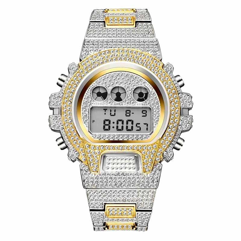 Multi-function Digital Mens Watches Top Luxury Brand LED 18K Gold Watch Men Hip Hop Male Iced Out Watches