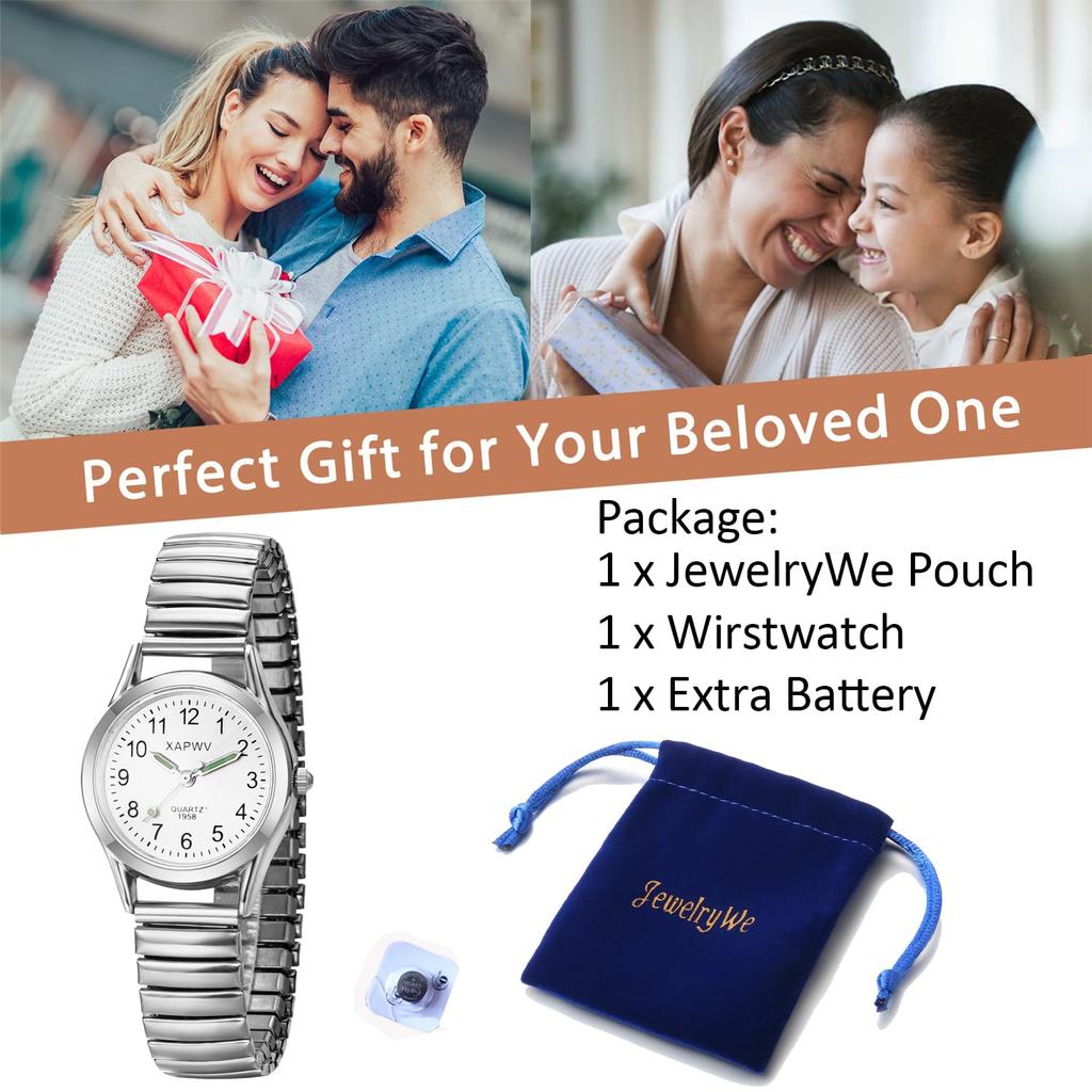 Couple Watches, Luminous Analog Display, Elastic Band, Quartz Wristwatch, Silver, Fashion Accessory, Gift for Him Her