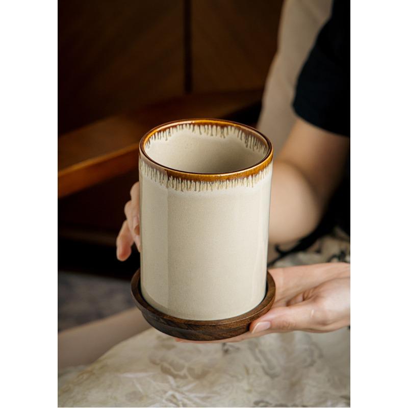 Drainable Ceramic Chopsticks Holder - Multi-purpose Kitchen Storage Jar for Spoons, Forks, and Knives