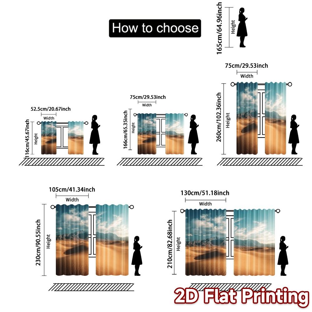 Set Of 2 Flat Printing Curtains Without Rod Desert Horizon Popular Digital Printed Durable Polyester Fabric Made