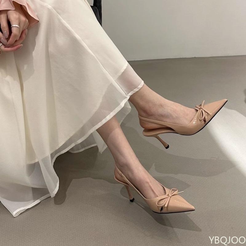 

Fashion Sharp bow bow shallow high heels 2025 Summer new style with slim heels fashionable elegant temperament simple women s shoes 35 розовый